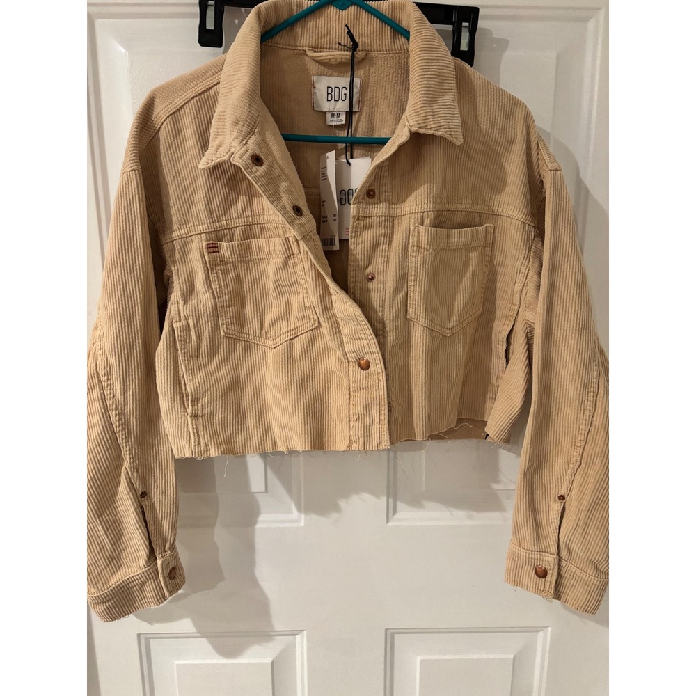 BDG Corduroy Cropped Trucker Jacket Beige‎ Button Up Raw Hem Womens M